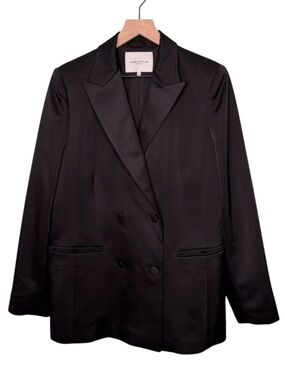 Lafayette 148 Satin Double Breasted Blazer Jacket in Black Women’s Size 12